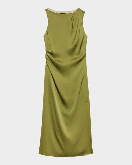 slim fit dress slacks Work Semi-Formal Dress Green Sleeveless Ruffle Fitted Midi Dress main image 0