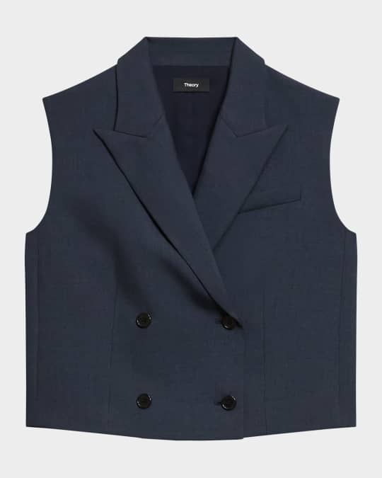 Theory セオリー　ロングジレ　BOXY FIT VEST ノース　ブルー Theory Boxy Double-Breasted Vest | Neiman Marcus