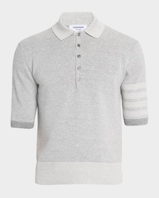 Thom Browne Men's Linen and Cotton Stripe-Sleeve Polo Shirt