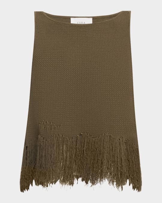 【a※】CLANE FRINGE TIGHT KNIT TOPS CLEA Kelany Fringe-Trim Knit Top | Neiman Marcus