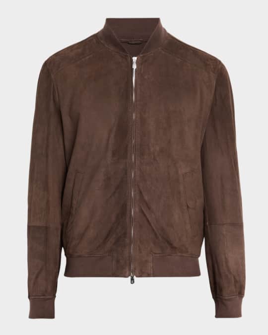 Brunello Cucinelli Men's Suede Full-Zip Bomber Jacket | Neiman Marcus