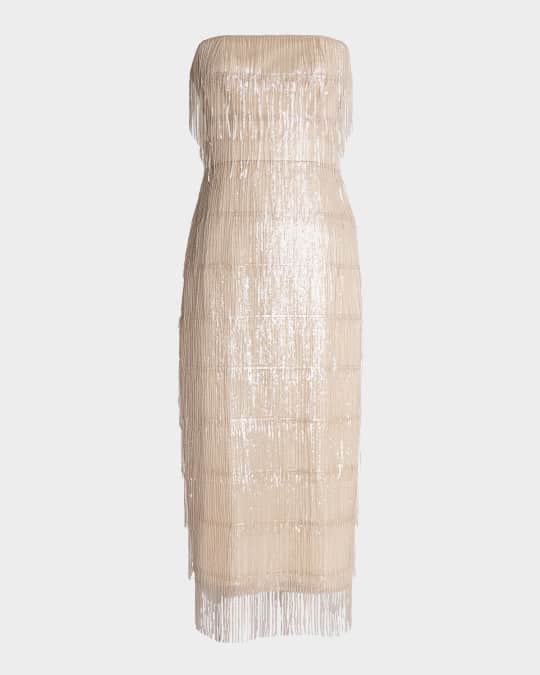 Dress the Population Black Label Morgan Bead & Sequin Fringe Midi Dress |  Neiman Marcus