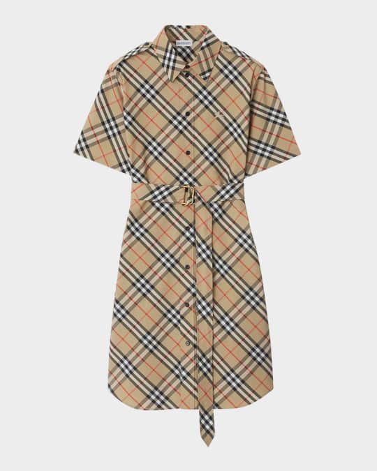 Burberry Check Short-Sleeve Belted Mini Shirtdress | Neiman Marcus