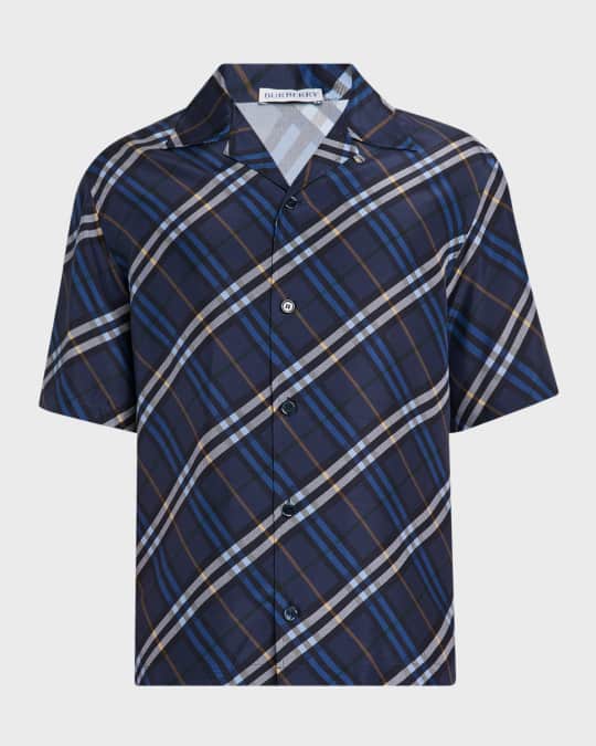 Burberry Men's Diagonal Check Short-Sleeve Shirt | Neiman Marcus