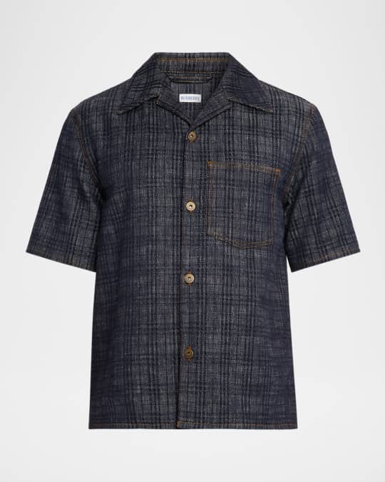 Burberry Men's Denim Check Short-Sleeve Shirt | Neiman Marcus