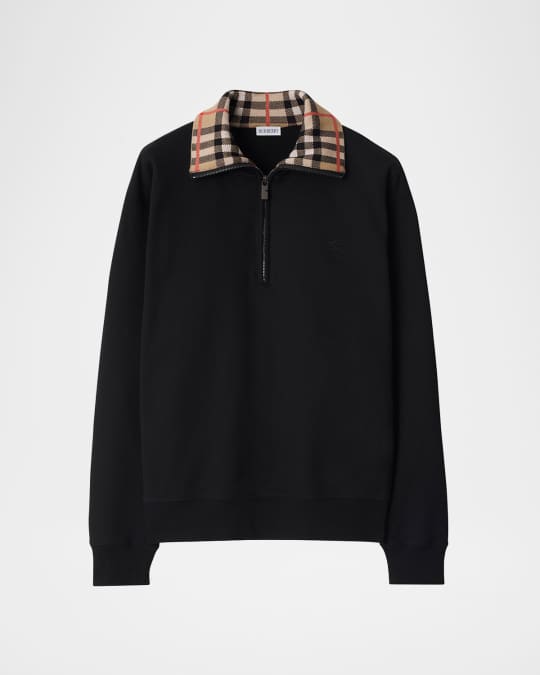 BURBERRY BU7791 黒　ラバー QZ メンズ Burberry Men's Check-Collar Quarter-Zip Sweater | Neiman Marcus