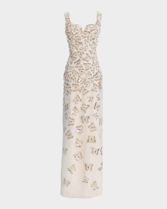 Goldie Sequin Butterfly Applique Column Gown