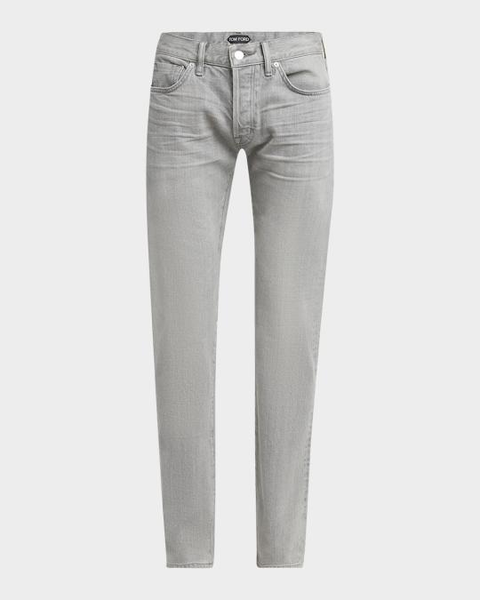 TOM FORD Men's Light Wash Selvedge Straight Fit Jeans, Grey