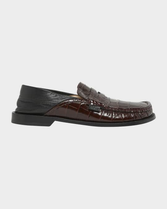 Loewe Men's Campo Croc-Effect Collapsible-Back Loafers | Neiman Marcus