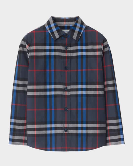 極美品BURBERRY children 14Y 164cm チェックシャツ青 Burberry Children Boys 10Y 140 Cm Blue Long Sleeve Shirt