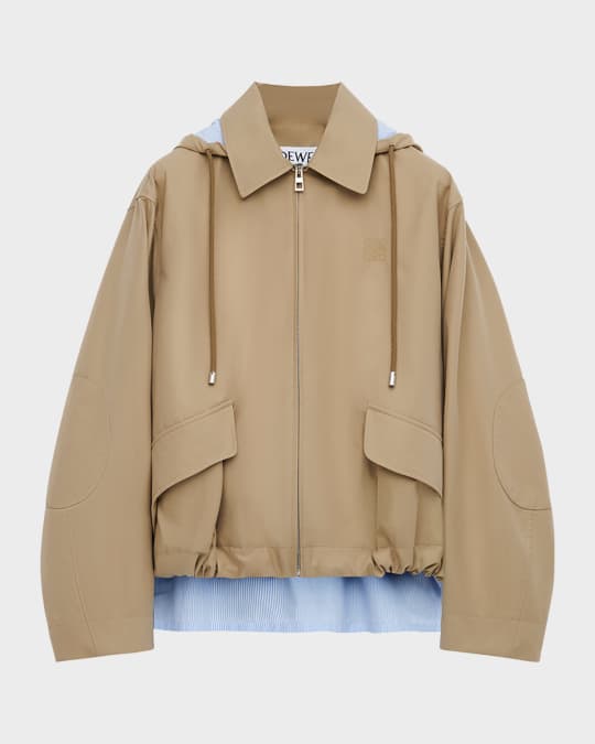 Loewe Striped Lining Slit-Back Hooded Jacket | Neiman Marcus
