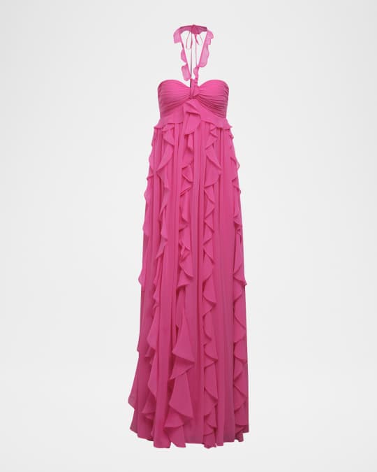 BCBG MAXAZRIA マキシドレス　ピンク BCBGMAXAZRIA Ruffle Chiffon Halter Gown | Neiman Marcus