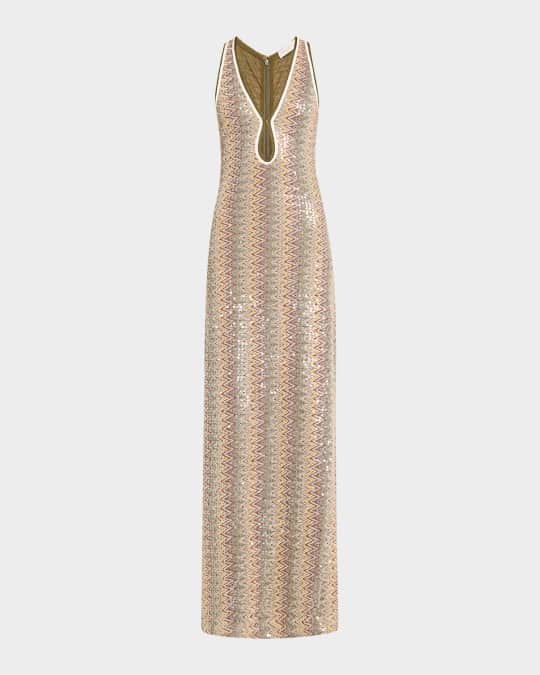 Ramy Brook Lilia Sequined Chevron Maxi Dress | Neiman Marcus