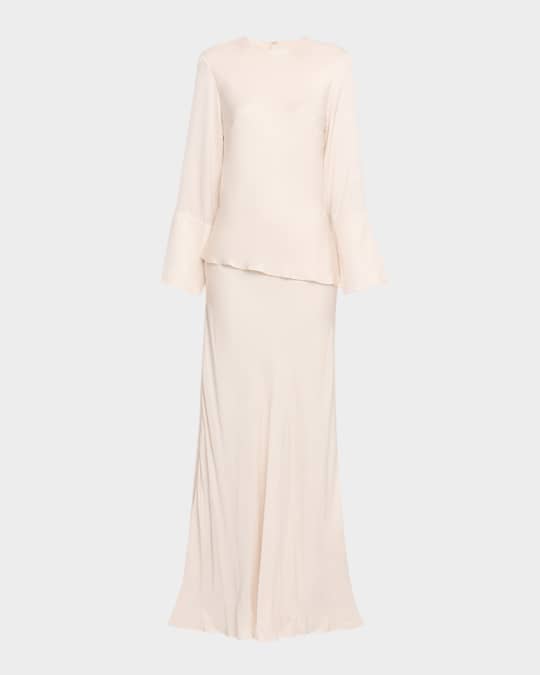 Brandon Maxwell Violet Satin Long-Sleeve Dress | Neiman Marcus