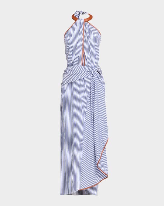 Johanna Ortiz Centro Del Cielo Striped Halter Ankle Dress | Neiman Marcus