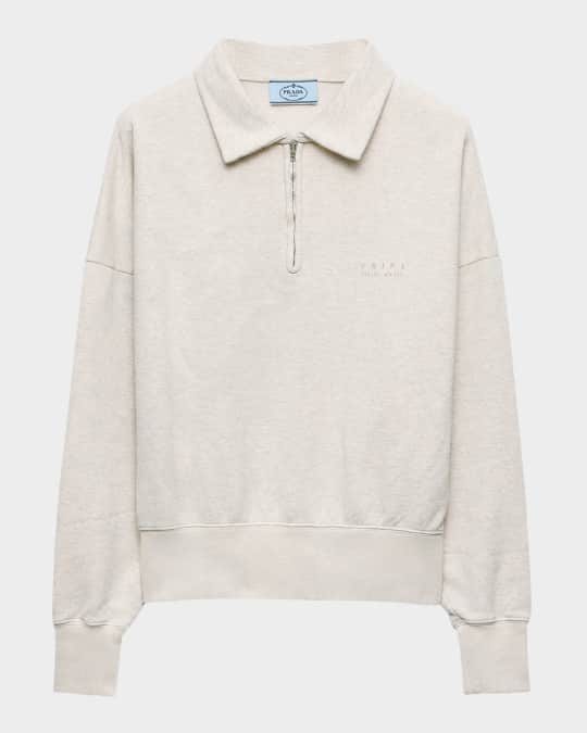 Prada Long-Sleeve Fleece Polo Shirt | Neiman Marcus