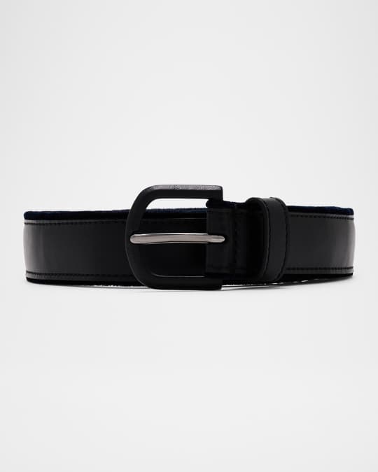 Giorgio Armani Men's Velvet-Trim Leather Belt | Neiman Marcus