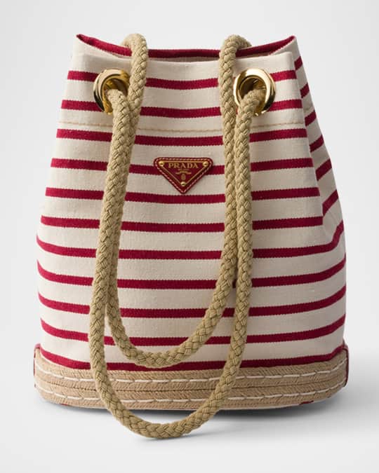 Prada Mariner Small Striped Fabric Bucket Bag | Neiman Marcus