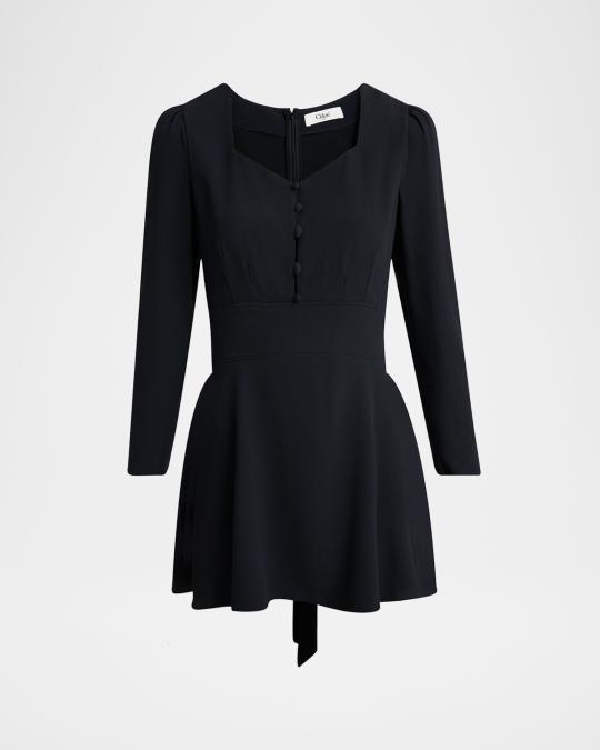 Chloe Button-Front Long-Sleeve Mini Dress | Neiman Marcus