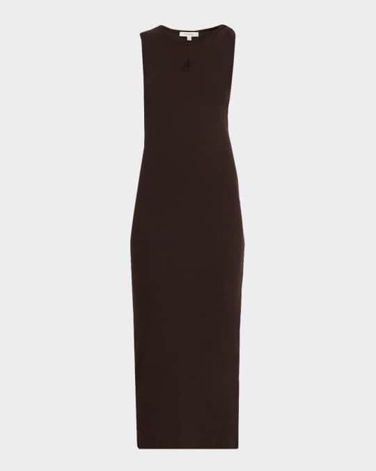 JW Anderson Embrodiered Rib-Knit Midi Dress | Neiman Marcus