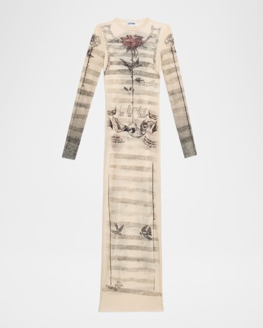 Jean Paul Gaultier Tattoo Mariniere Mesh Long-Sleeve Maxi Dress | Neiman  Marcus