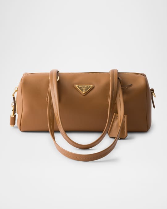 Prada Medium Leather East-West Top-Handle Bag with Padlock