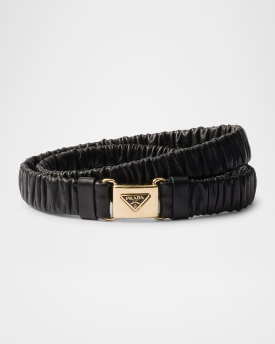 Prada Logo Ruched Leather Belt | Neiman Marcus