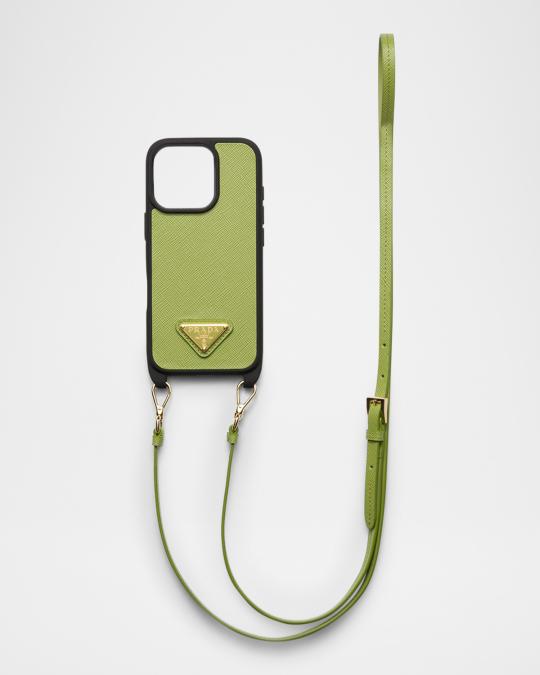 正規品！PRADA レザー iPhone 16 Pro用ストラップ付きケース Prada iPhone 16 Pro Saffiano Leather Case with Shoulder Strap