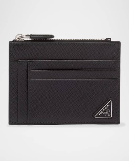 Prada Men's Saffiano Leather Zip Card Holder | Neiman Marcus