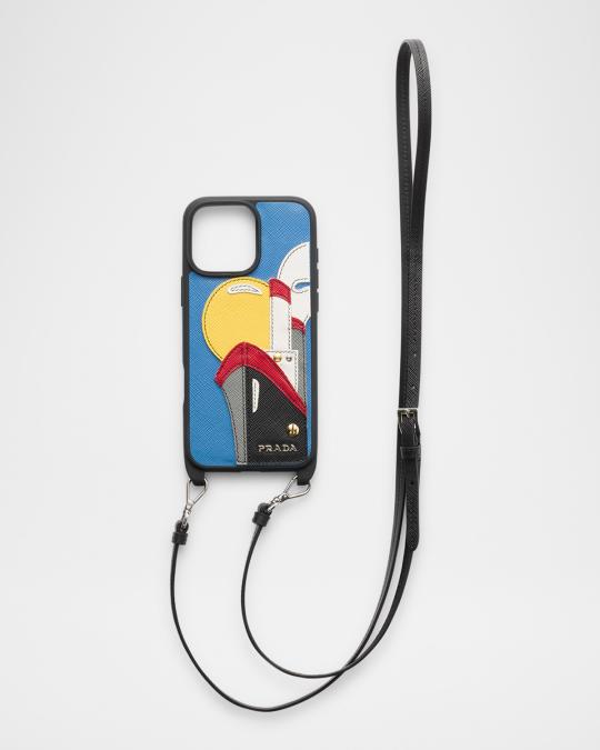 prada スマホケース iPhone16 Prada Men's iPhone 16 Pro Max Steamboat Saffiano Leather Phone