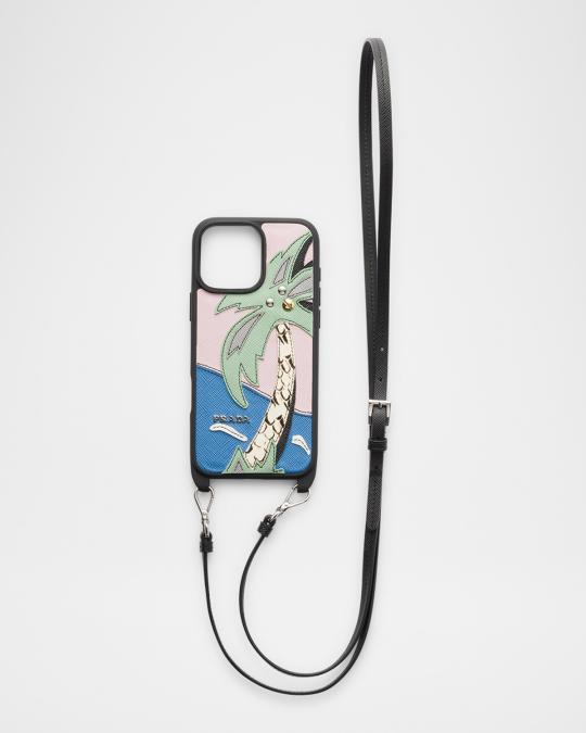 Prada Men's iPhone 16 Pro Max Palm Tree Leather Phone Case
