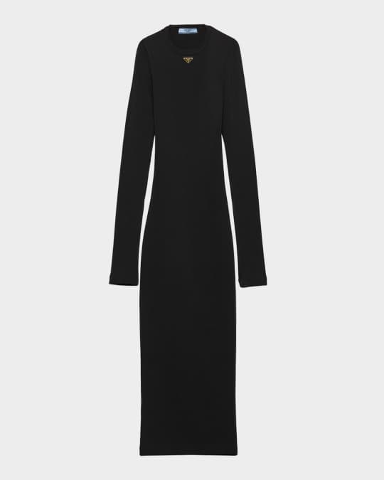 Prada Long-Sleeve Rib Knit Jersey Midi Dress | Neiman Marcus