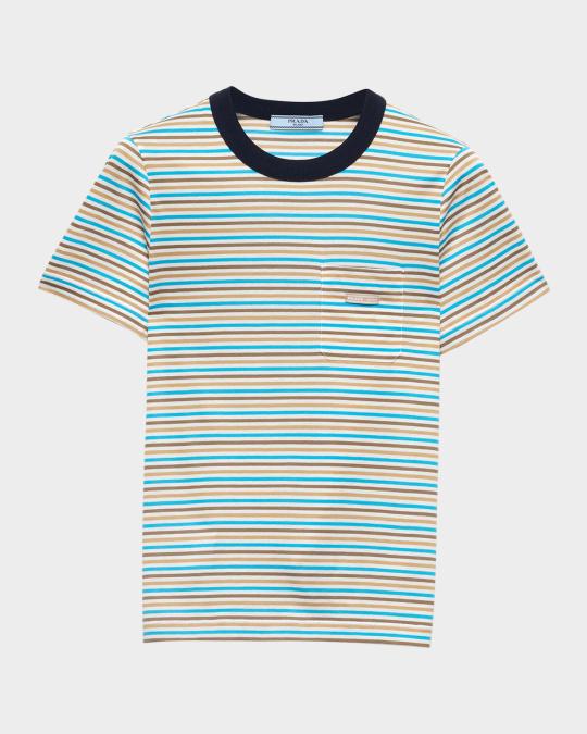 PRADA ボーダー柄 ポケット T シャツ ライトブルー 【公式通販】