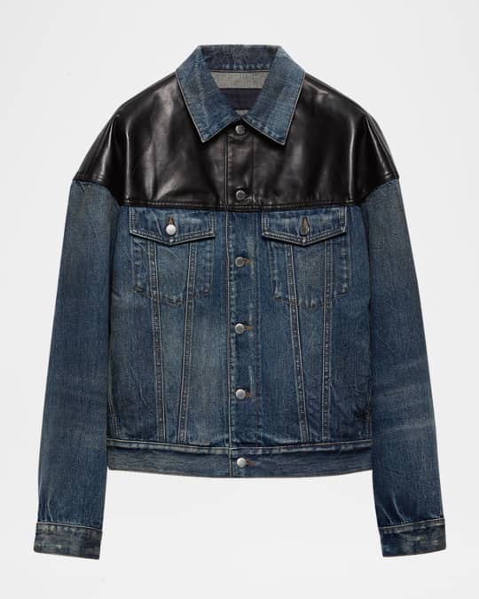 Prada Men's Denim and Leather Jacket | Neiman Marcus