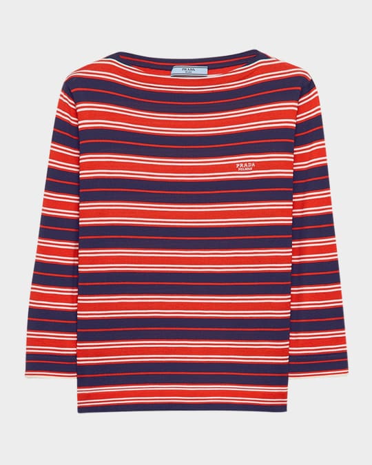 Prada Stripe Silk Boat-Neck Sweater | Neiman Marcus