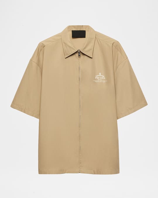 Prada Men's Technical Cotton Zip-Up Shirt | Neiman Marcus