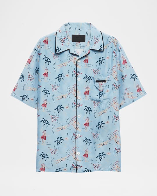 Prada Men's Hawaiian-Print Short-Sleeve Shirt | Neiman Marcus