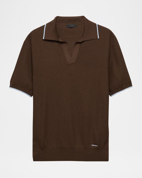 Prada Men's Silk-Cotton Knit Polo Shirt | Neiman Marcus