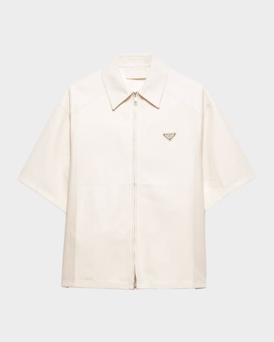 Prada Men's Nappa Leather Short-Sleeve Shirt | Neiman Marcus