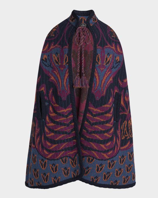 Etro Jacquard Knit Cape Coat | Neiman Marcus
