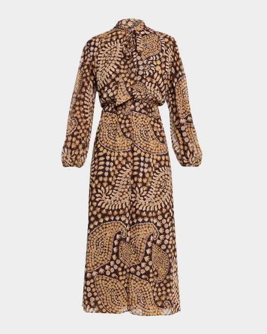 MISA Los Angeles Daisy Paisley Wilma Tie-Neck Midi Dress
