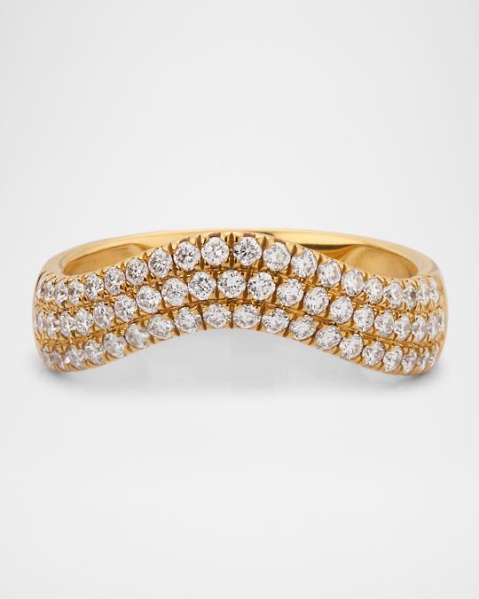 Bague Jonc Bombée En Or 18 Carats Jaune Pavée De Diamants (0,65 Carats) - Taille 52 - Occasion