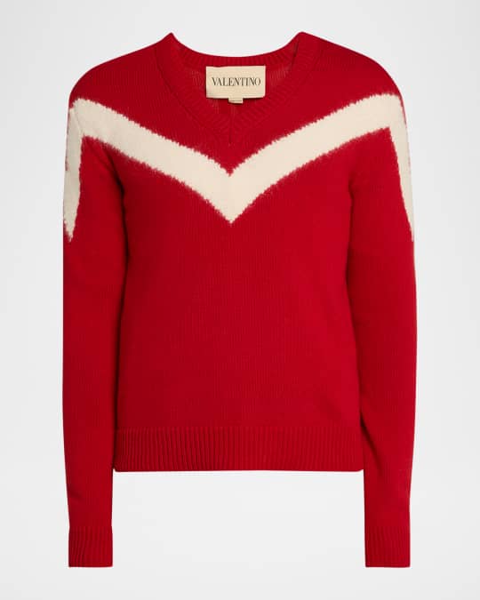 Valentino Garavani Men's Wool V-Neck Sweater with VLogo Bow