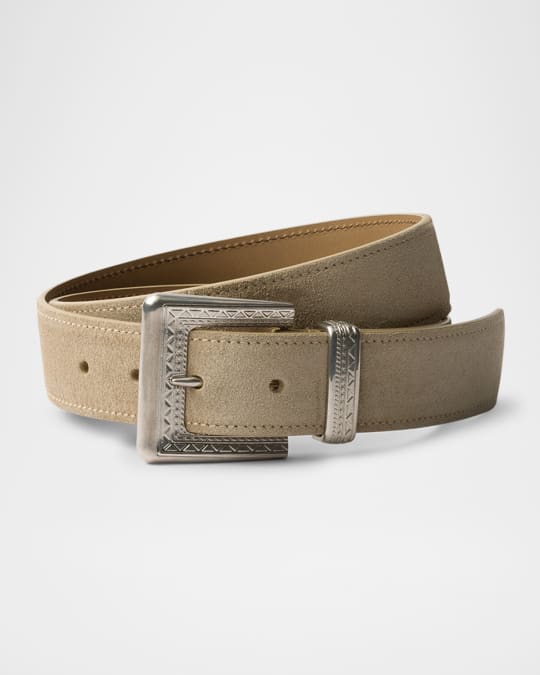 Prada Men's Suede Western Belt | Neiman Marcus