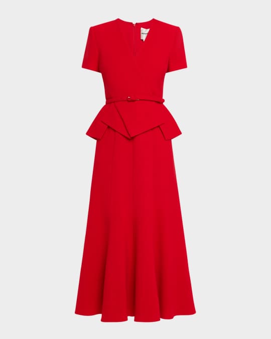 knee length dresses for ladies Parida Cream Poplin Drop-Waist Midi Dress With Peplum Hem – Club L London main image 0