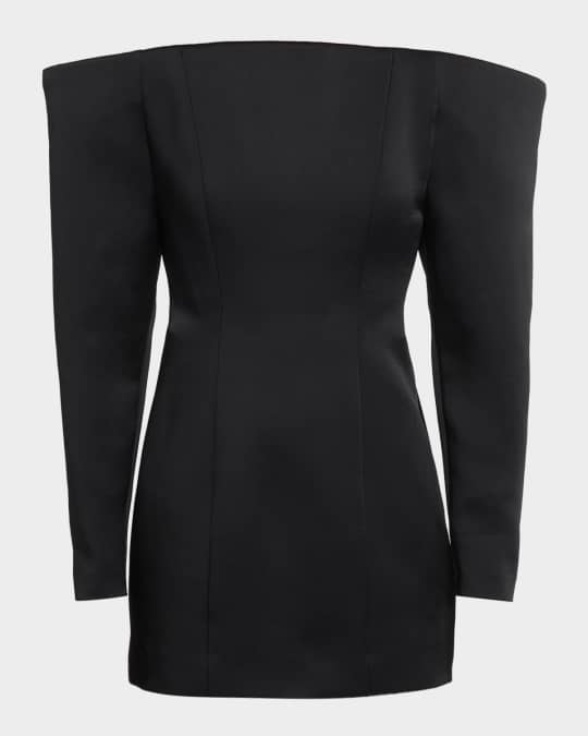 Stella McCartney Off-Shoulder Long-Sleeve Satin Mini Dress | Neiman Marcus