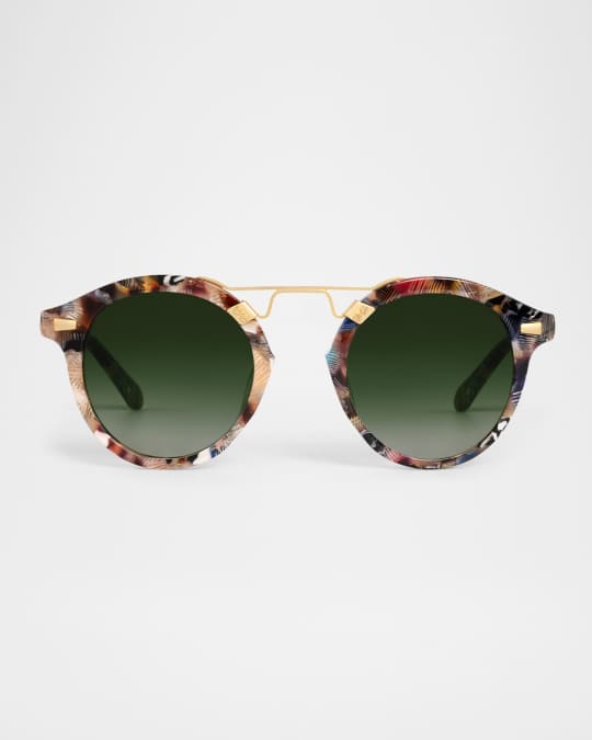 KREWE STL II Acetate & Stainless Steel Round Sunglasses | Neiman Marcus