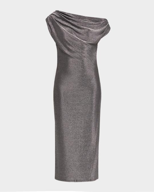 Ramy Brook Rocker Chet Metallic Boat-Neck Midi Dress