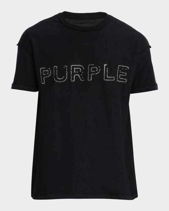 PURPLE Men's Rhinestone Logo Outline Graphic T-Shirt | Neiman Marcus
