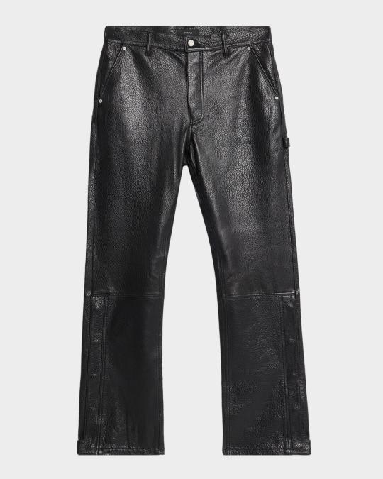 PURPLE Men's Grained Leather Snap-Cuff Carpenter Pants | Neiman Marcus